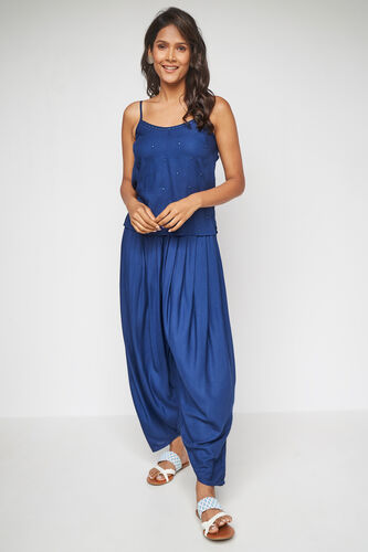 Blue Floral Top Dhoti With Overlay 3P Suit Set, Blue, image 6